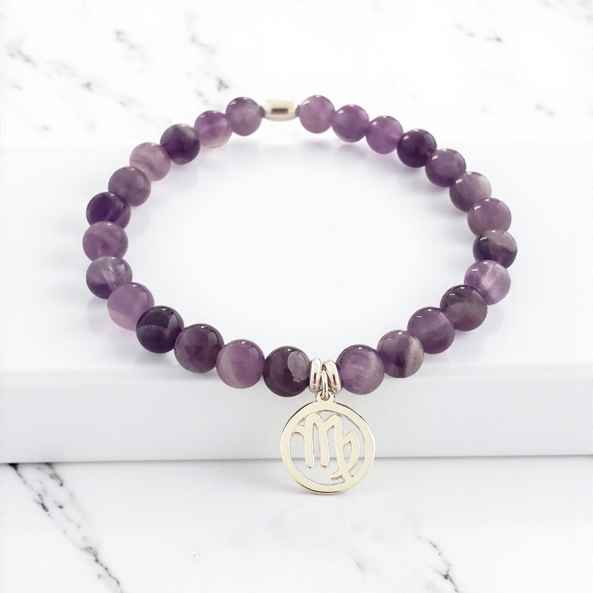 SanaBelle® Virgo Zodiac Healing Bracelet – 6mm Amethyst Gemstones with Silver Accents