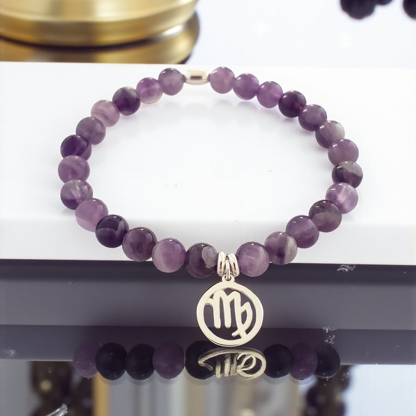 SanaBelle® Virgo Zodiac Healing Bracelet – 6mm Amethyst Gemstones with Silver Accents