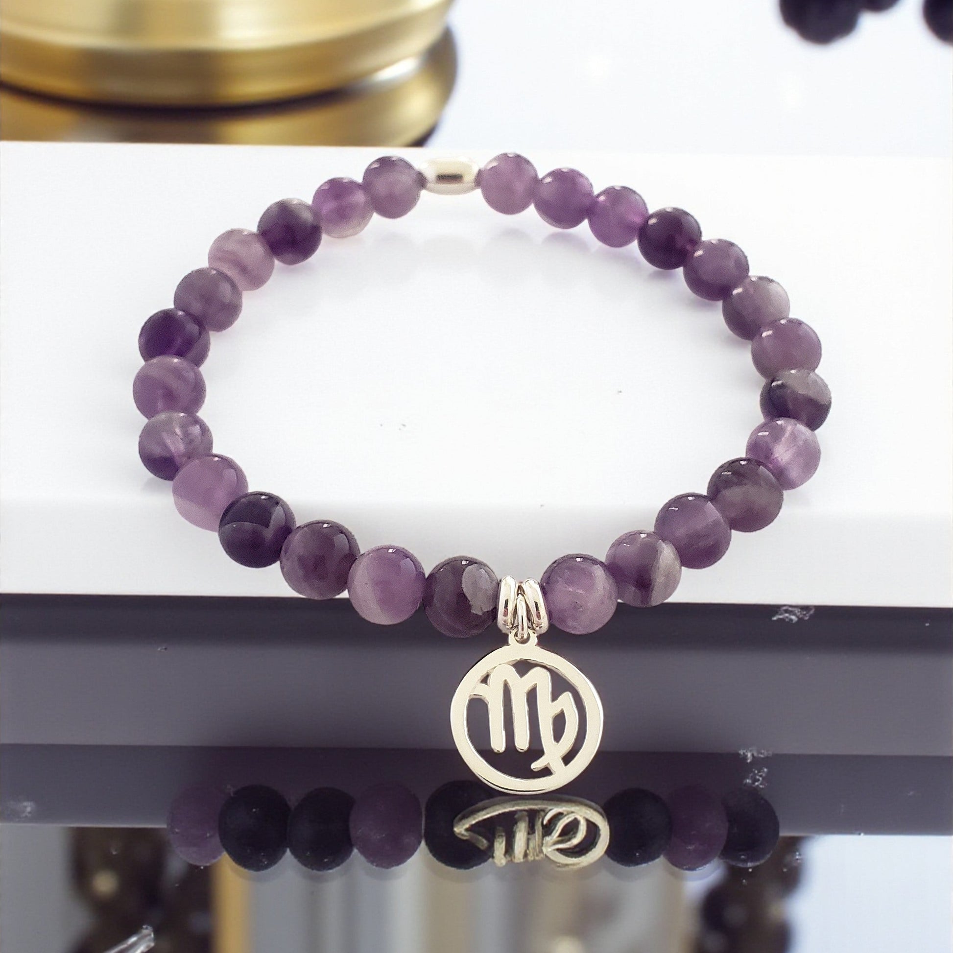 SanaBelle® Virgo Zodiac Healing Bracelet – 6mm Amethyst Gemstones with Silver Accents